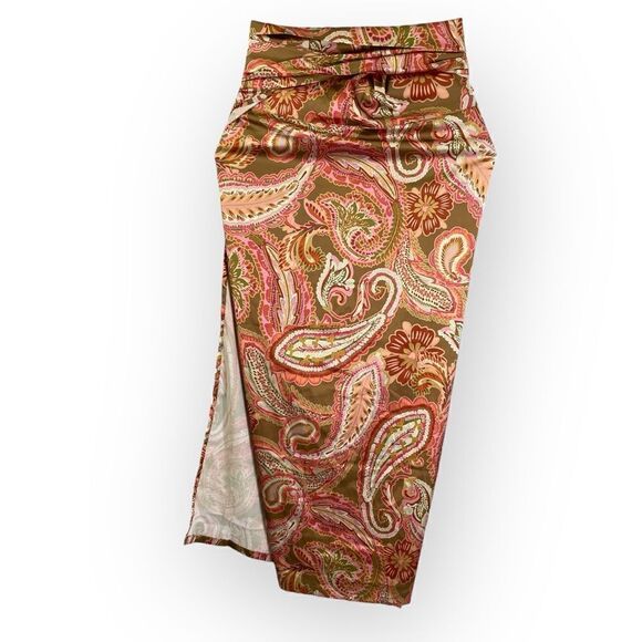 Baiia Isla Wrap Skirt Barcelona Pink Green Paisley Print - Picture 2 of 8